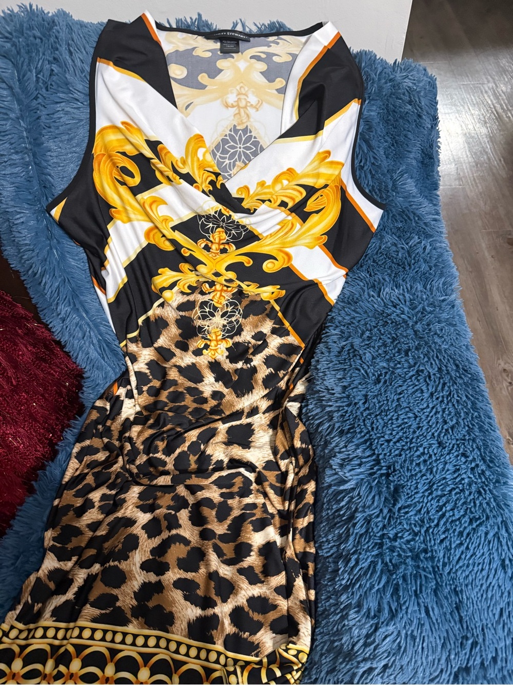Ashley Stewart Black, Gold & Leopard Print Midi Dress - Picture 2 of 4